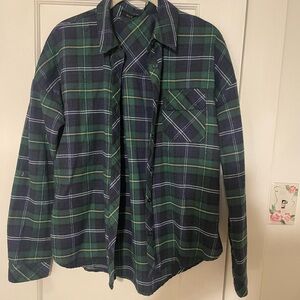 Green and Blue Plaid Button-Up Shirt